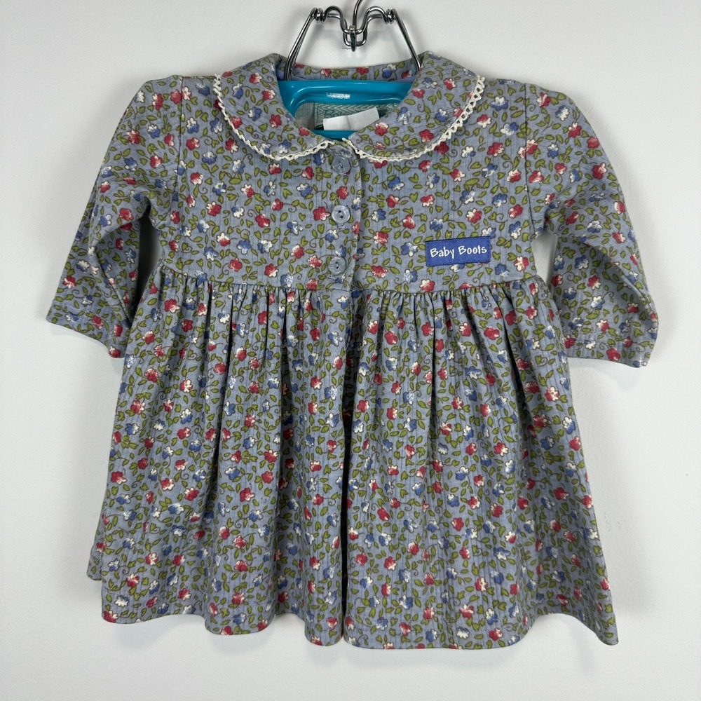 Vintage Baby Boots Floral Corduroy Dress Blue Lace Collar Cottagecore‎ 6M Canada